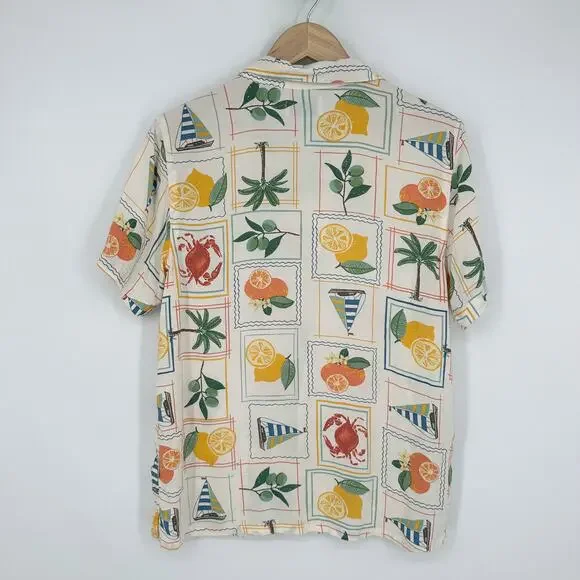 Old Navy Men's Short Sleeve Camp Shirt Retro Postcard Style Button Down Shirt - Picture 7 of 9